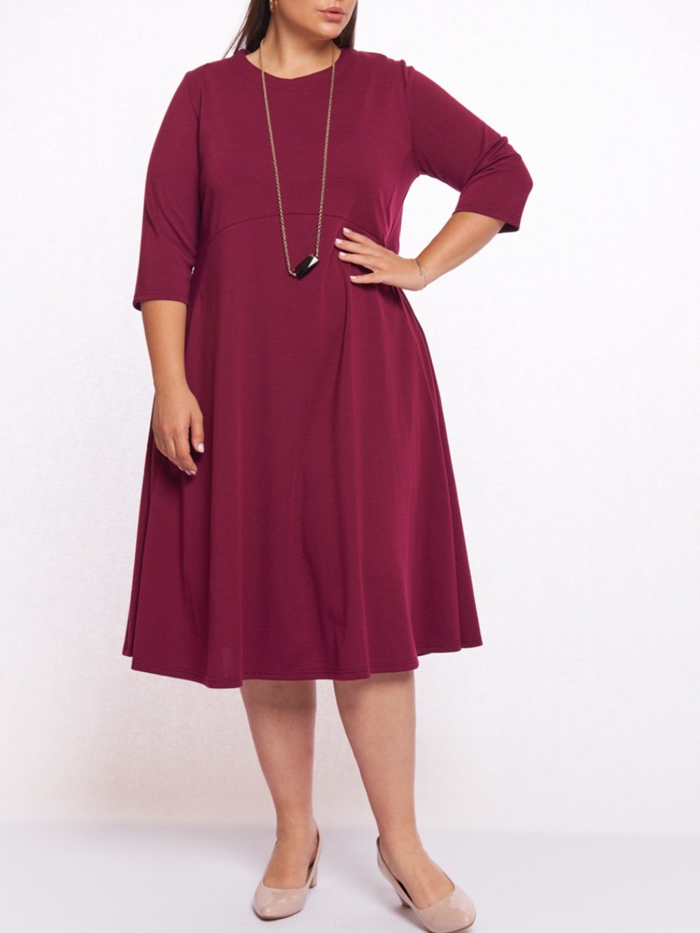 NWT Chico's Plum Midi A-Line Dress with Three-Quarter Sleeves